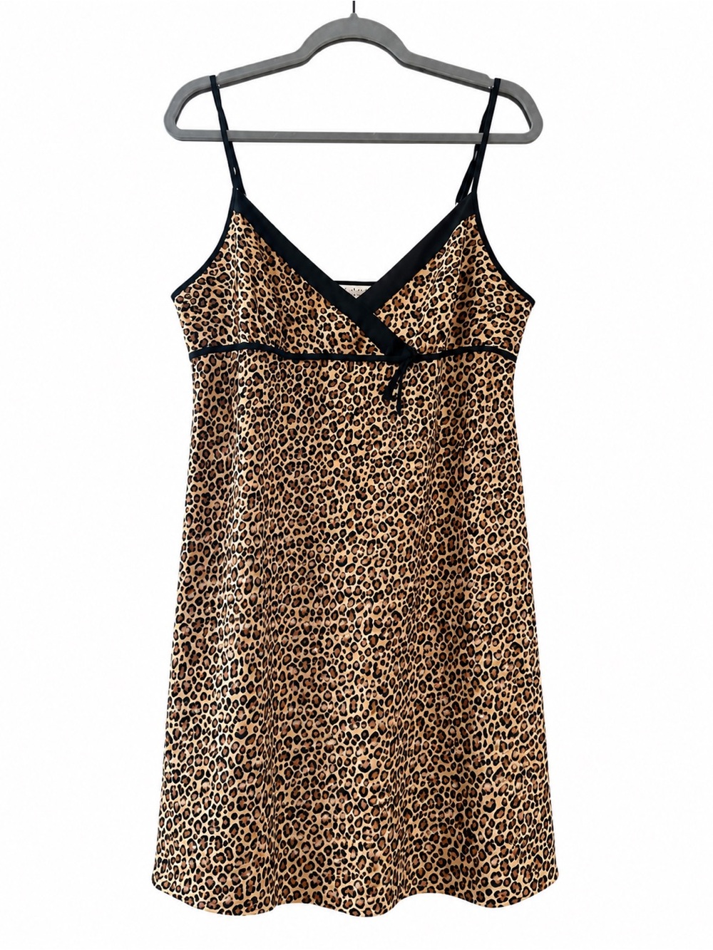 Y2K Morgan Taylor Leopard-Print Mini Dress/ Nightgown with Black Trim Size XL